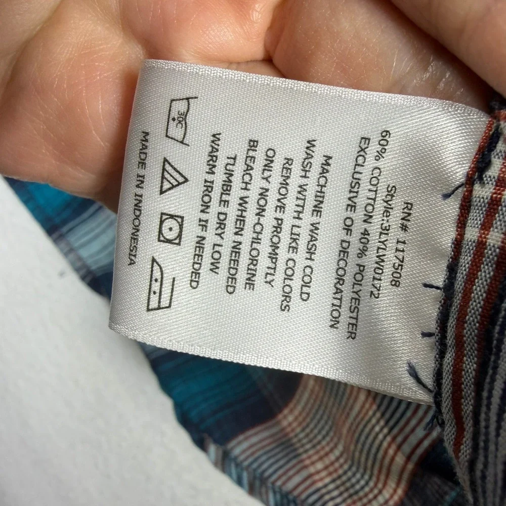 Levis Mens XXL Western Plaid Snap Button Down Shirt Teal Blue 3LYLW0172